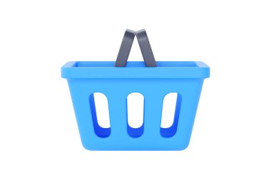 Market sepeti 3D render simgesi - alışveriş çantası, eşya mağazası çantası ve alışveriş karikatürü boş plastik paket. Beyaz arka planda izole edilmiş web marketi için sevimli tüketici gıda konteynırı