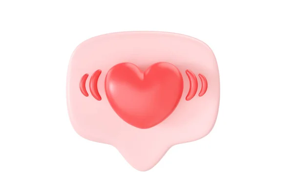 3D sosyal medya kalp kabarcığı oluşturma simgesini sever - ig blog 'u için kırmızı kalp mesajı, sohbet ve cep telefonunda ağ konuşması. Beyaz arka planda izole edilmiş diyalog sembolü için Valentine imzası konsepti