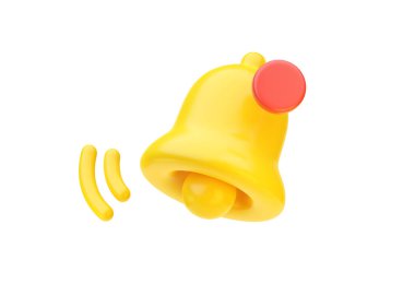 Çan simgesi 3D görüntüleme - posta ui sarı illüstrasyon, alarm ögesi, yeni dikkat web konsepti ve altın çevrimiçi itme işareti. Uygulama arayüzü için internet e- posta bildirimi beyaz arkaplanda izole edildi