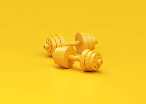 Dumbbell Render Icon Sárga Tornaterem Berendezés Reális Fitness Harang Illeszkedő — Stock Fotó