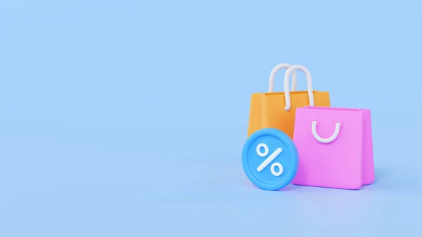 Shopbag Render Illustration Taschensymbol Geburtstagsangebot Mit Prozent Und Papierverkaufspaket Für — Stockfoto