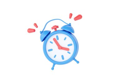 Saat 3d render simgesi - basit kırmızı alarm anımsatıcı kavramı, kırmızı okları olan retro tarzı alarm saati ve sabah uyandırma illüstrasyonu. Çevre saati çevirmeli, beyaz arkaplanda eski çalar saat