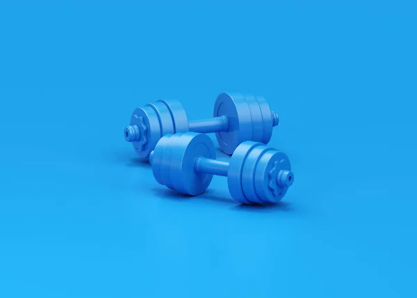 Трехмерный Значок Dumbbell Синее Тренажерное Оборудование Реалистичная Фитнес Штанга Фитнес — стоковое фото