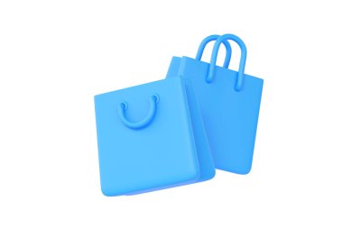 Kağıt torba 3D çizim illüstrasyon - hediye ürünü, ticari öğe ve karikatür dicount dükkânı paketi. Moda simgesi tasarımı kavramı, beyaz arkaplanda izole edilmiş depo afişi satış şablonunu ele alın