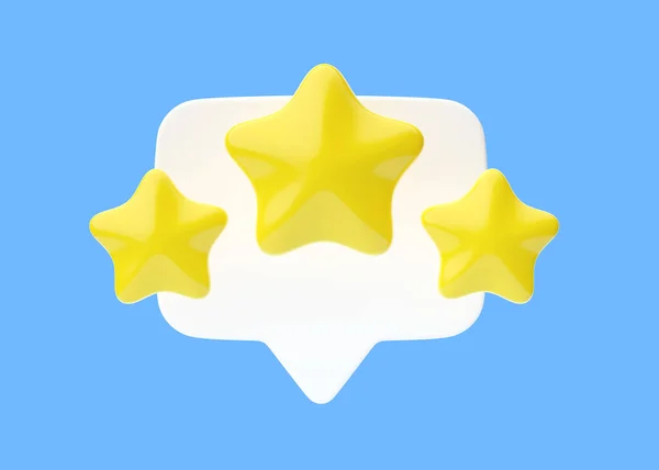 Rate 3d star icon - customer comment with positive feedback, quality opinion online cartoon illustration. Shopping vote, award client service with bubble isolated on blue background