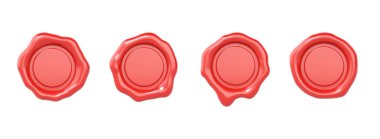 Diploma için 3 boyutlu balmumu mühür, sertifika için kırmızı pul ya da gizli belge. Sözleşme veya garanti için eski kauçuk etiket. Beyaz arkaplanda izole edilmiş kaliteli kaliteli balmumu rozet simgesi