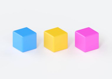 Oyun için 3 boyutlu oyuncak küpleri, oyun kutusu simgesi oluşturma ve renk öğrenme kare. Beyaz arkaplanda izole edilmiş çocuklar için renkli çizgi film nesnesi