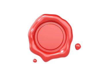 Diploma için 3 boyutlu balmumu mühür, sertifika için kırmızı pul. Belge ya da garanti için kauçuk etiket. Beyaz arkaplanda izole edilmiş kaliteli etiket