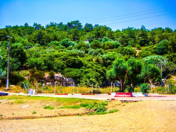 Cerca Alambre Jardín Camino Playa Postes Eléctricos — Foto de Stock