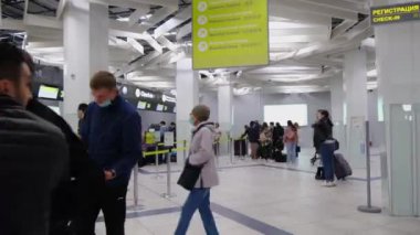 airport human traffic in registration time lapse. High quality 4k footage