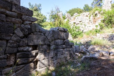 Eski liman şehri Phaselis 'in kalıntıları. Olimpos Dağı yakınlarında açık hava müzesi. Antalya, Türkiye