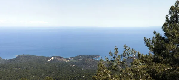 Vista Panorámica Bahía Mediterránea Desde Café Funicular Ubicación Cirali Cerca Fotos de stock libres de derechos