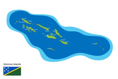 Solomon Adaları 'nın üç boyutlu renkli turistik haritası.