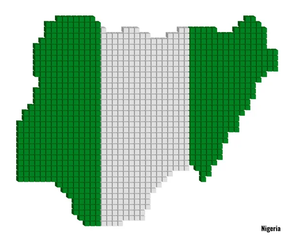 尼日利亚地图矢量图解与小3D立方体国旗颜色 — 图库矢量图片