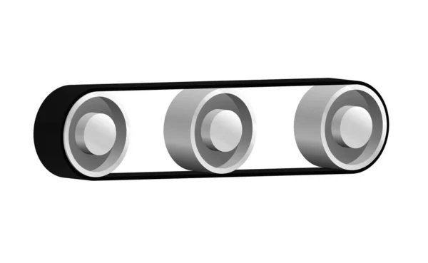 Vector Illustration Composition Three Set Metal Wheels Belts Transmission — Stock Vector