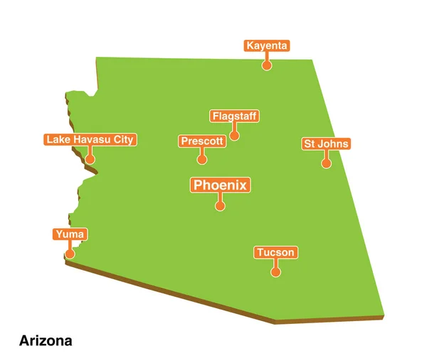 3d vektörü şehirlerle birlikte Arizona eyaletinin renkli turistik haritasını çizdi