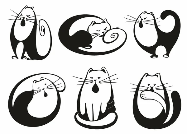 Słodkie Zabawne Koty Doodle Wektor Zestaw Kolekcja Kreskówek Kot Lub — Wektor stockowy