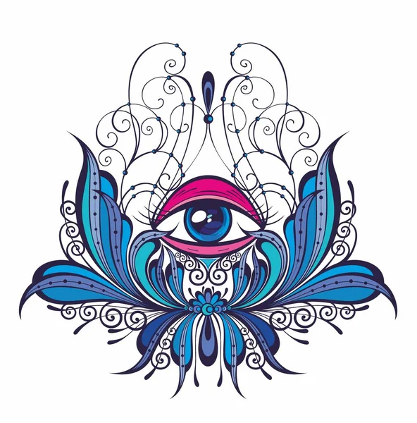Векторный Декоративный Цветок Лотоса Всевидящий Глаз Узорчатый Индийский Пейсли Ручной — стоковый вектор