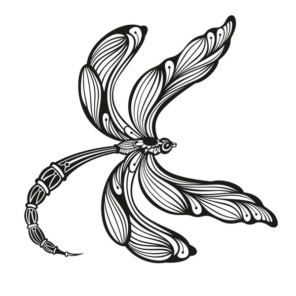 Dragonfly Ontwerp Kromme Decoratie Ontwerp Silhouet Vector Platte Illustratie Snijbestand — Stockvector