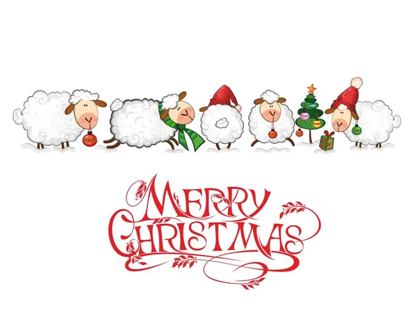 Des Moutons Noël Joyeux Noël Joyeux Nouvel Cartes Des Moutons — Image vectorielle