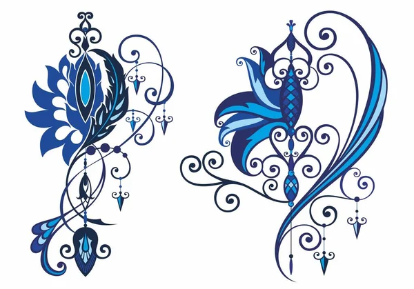 Diseño Vectores Flores Loto Arte Patrón Tatuaje Henna Mehndi Tarjeta — Archivo Imágenes Vectoriales