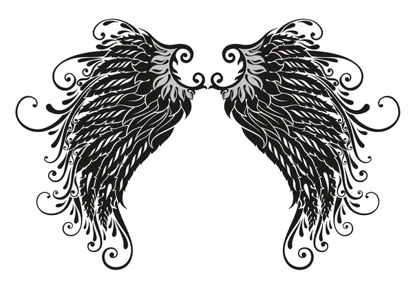 Bir Çift Kuş Kanadı Meleğim Dövme Için Vektör Çizimi Tasarımınız — Stok Vektör
