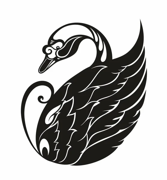 天鹅标志 带翅膀标志的轮廓天鹅 — 图库矢量图片