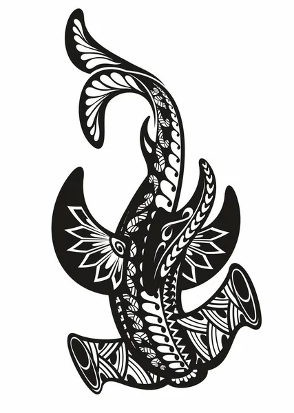Dekoracyjna Plemienna Ilustracja Tatuażu Rekina Młotka Tatuaż Rekina Dekoracja Projektowania — Wektor stockowy