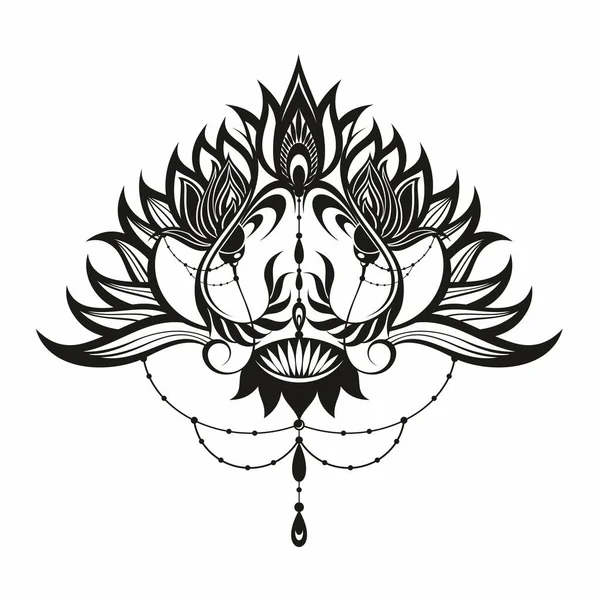 Symbole Floral Ethnique Oriental Fleur Lotus Motif Décoratif Pour Henné — Image vectorielle