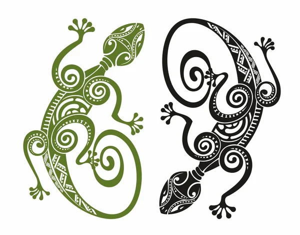 형태를 도마뱀 파충류의 장식적 실루엣 컬렉션 도마뱀의 도마뱀 Logo Totem — 스톡 벡터