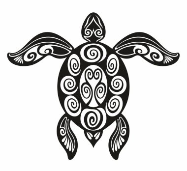 Beyaz arka planda izole edilmiş siyah kaplumbağa silueti..