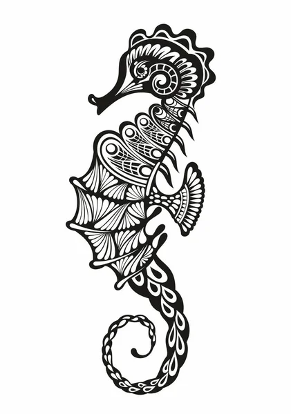 Vacker Sjöhäst Tatuering Design Vektor Konst Clipart — Stock vektor