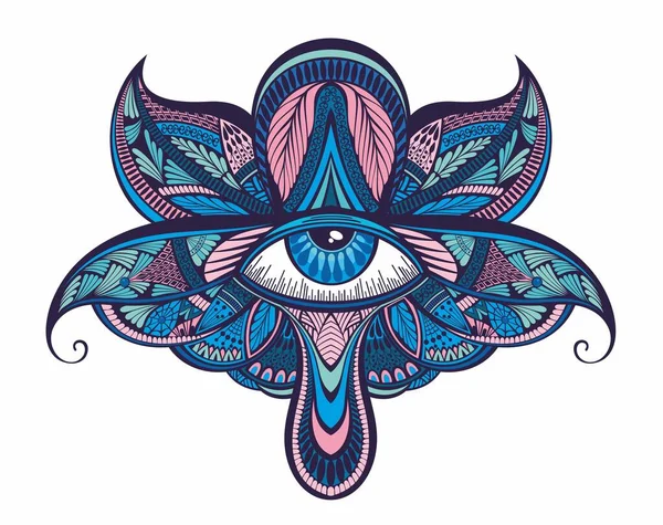 Φλοράλ Τραβηγμένο Μάτι Στυλ Doodle Στοιχείο Σχεδιασμού Τατουάζ — Διανυσματικό Αρχείο