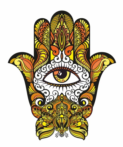 Hand Drawn Boho Hamsa Hand Colorful Background Lacy Pattern Design — Stock Vector