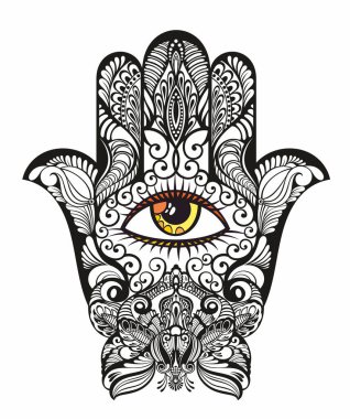 Hamsa Simgesi. Çizgi Sanatı Biçimi Tasarımı Beyaz Arkaplanda İzole Edildi