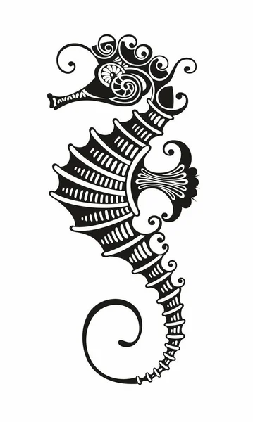 Černá Silueta Mořského Koníka Krásný Mořský Koník Tetování Design Vektor — Stockový vektor