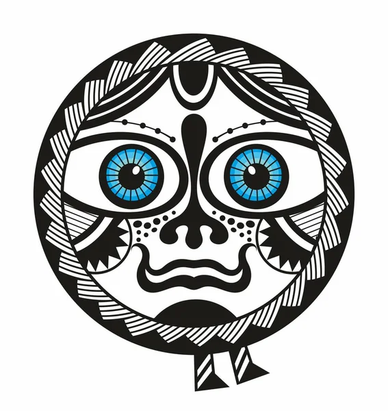 圆形纹身装饰与阳光面毛利族风格 阿兹特克 印度图腾面具 — 图库矢量图片