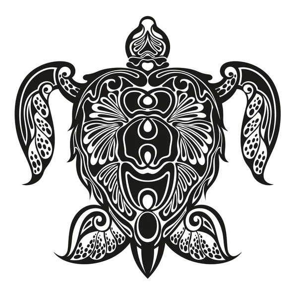 Dekoracyjny Tatuaż Żółwia Polinezyjskiego Wzór Plemienny Odizolowany Kształt Wektora — Wektor stockowy