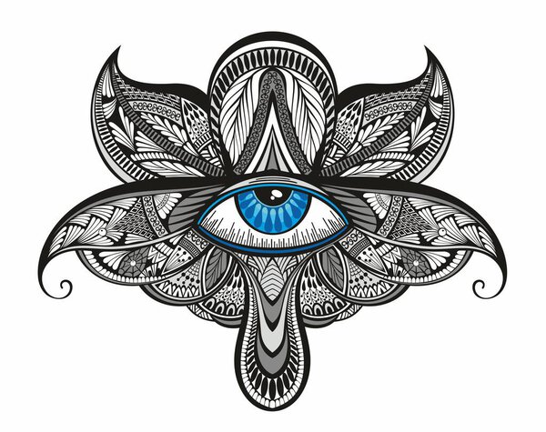 Magical eye of wisdom . Boho  style vector illustration. Elegant bohemian emblem  art symbol for mystic logo and esoteric brand