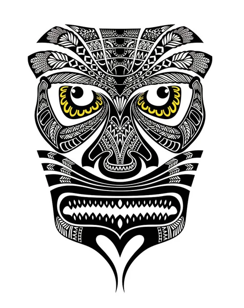 Adorno Máscara Tatuaje Con Cara Estilo Maorí Etnica Africano Azteca — Vector de stock