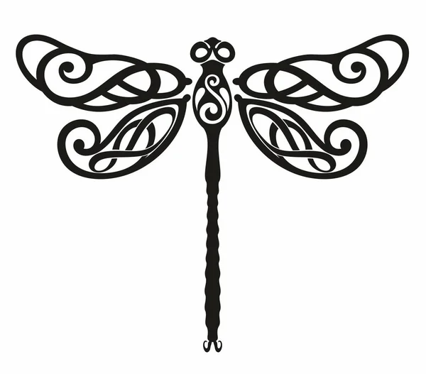 Σχέδιο Dragonfly Καμπύλη Διακόσμηση Σχεδιασμό Silhouette Διάνυσμα Επίπεδη Απεικόνιση Κόβω — Διανυσματικό Αρχείο