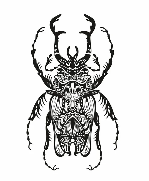 Escarabajo Del Tatuaje Escarabajo Rinoceronte Dibujo Mano Ilustración Grabado Gráfico — Archivo Imágenes Vectoriales
