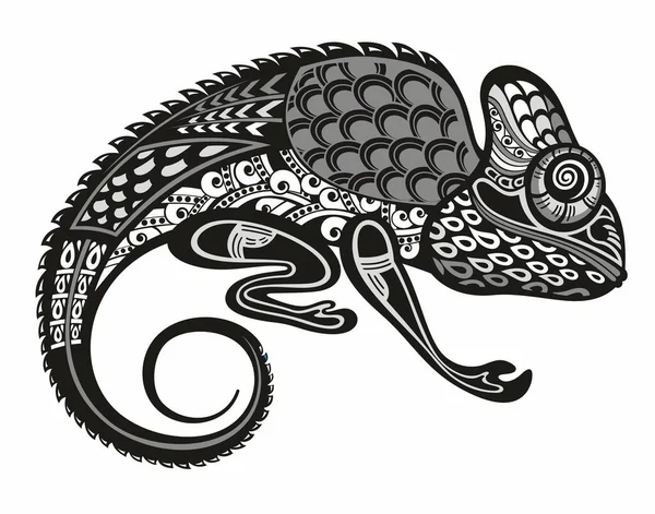 Černé Ornamentální Chameleon Silueta Vektor Bílém Pozadí — Stockový vektor