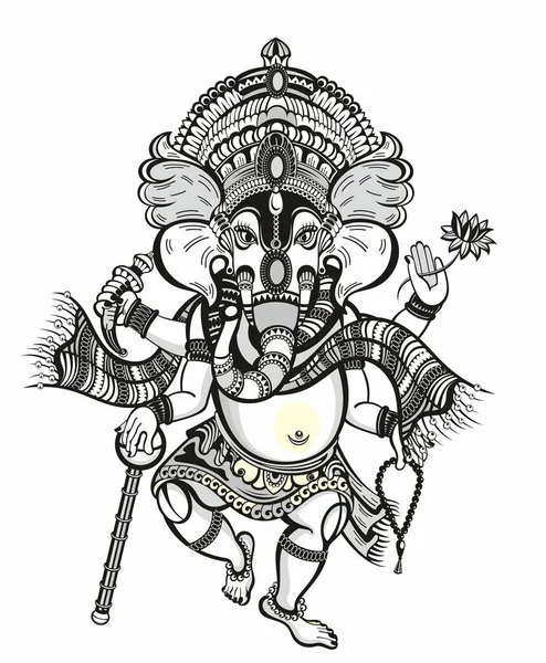 Lord Ganesha Ilustracja Indyjski Bóg Hinduizmu Lord Ganesha Vector Czarno — Wektor stockowy