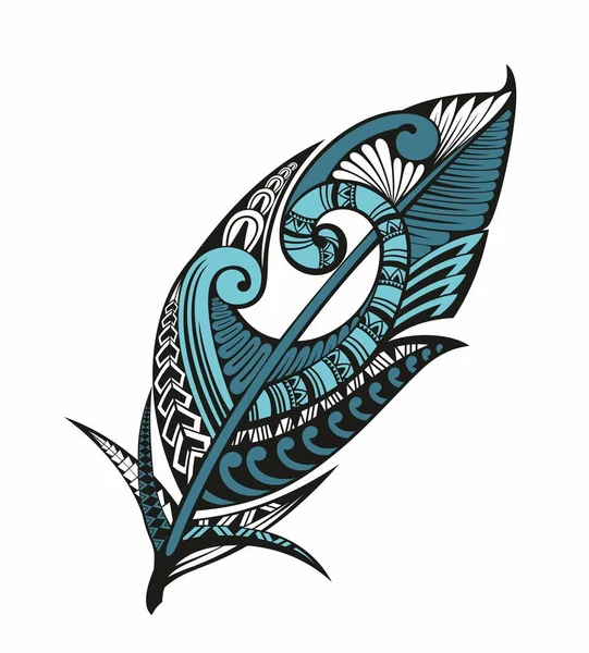 Piuma Decorativa Vettoriale Disegno Tribale Tatuaggio — Vettoriale Stock
