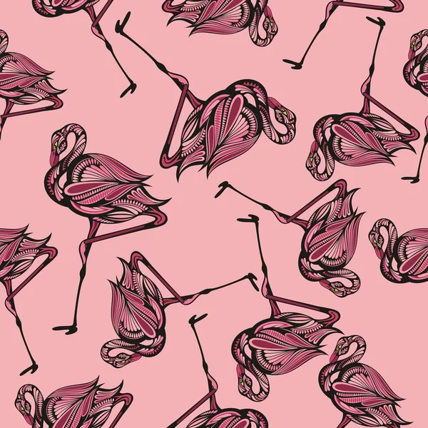 Zökkenőmentes Minta Rózsaszín Flamingo Rózsaszín Háttér — Stock Vector
