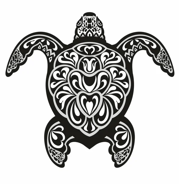 Vector Black Silhouette Turtle Isolated White Background — Stock Vector
