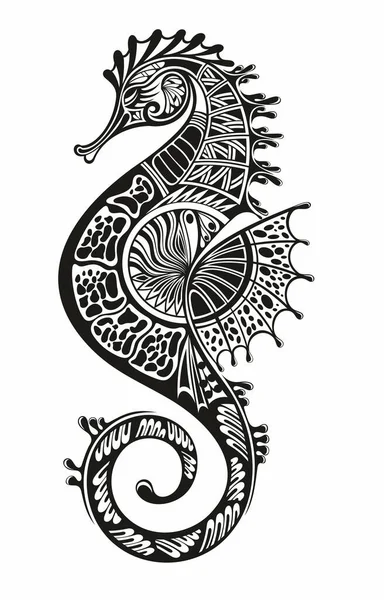 Стилизованный Графический Морской Конёк Силуэт Иллюстрации Морской Жизни Рисунок Татуировки — стоковый вектор