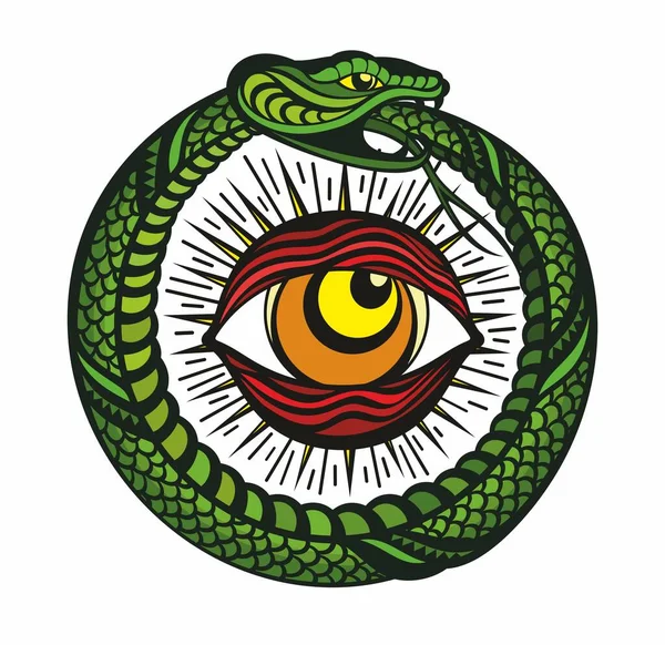 Tattoo All Seeing Eye Snake Knot Inglés Símbolo Masónico Dibujado — Vector de stock