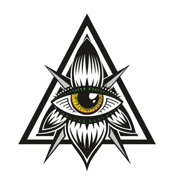 Semua Melihat Vektor Mata Simbol Iluminati Dalam Segitiga Dengan Sinar - Stok Vektor